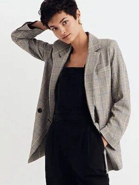 Madewell Caldwell Double-Breasted Blazer in Palmyra Plaid - Size M